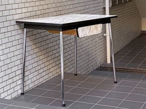 オランダ 60’s ヴィンテージ ダイニングテーブル メラミントップ天板 マーブル柄 ダッチデザイン