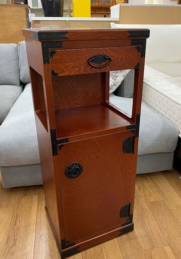 R236 高級 福島民芸 電話台 キャビネット 花台、金具付、幅37cm 美品