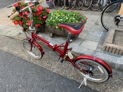 ??　折りたたみ自転車　赤　ムサシ　２０インチ