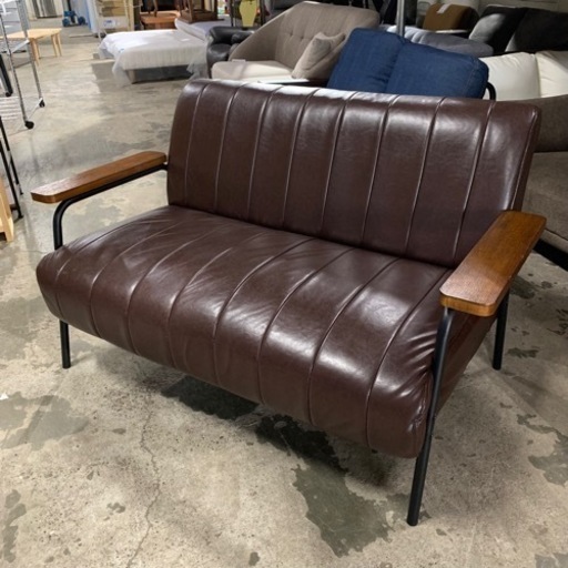 【7/2 終 引き取り待ち YK】レザーソファ 二人掛け ブラウン 合皮 イス チェア 菊KK