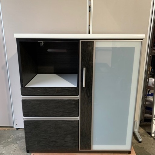 【7/7 終 7/15配送】レンジボード キッチン収納 レンジ台 食器棚 ガラス戸 菊TK