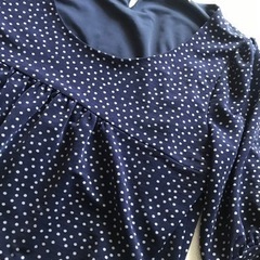 SHIPS シップス 紺色 ネイビー 水玉 ワンピース チュニック 裏地付きの画像