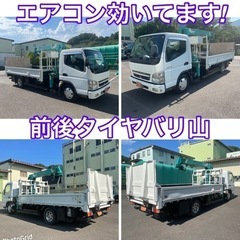 車検付き！H23年三菱キャンターディーゼルターボ!3段フックインクレーン2.8トン吊り！新明和跳ね上げパワーゲート付き1トン#ユニック、の画像