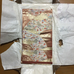 着物の帯　花柄　オレンジ