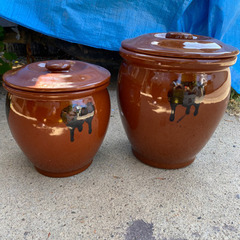 蓋付丸かめ　漬物器　陶器　セットで❣️新品