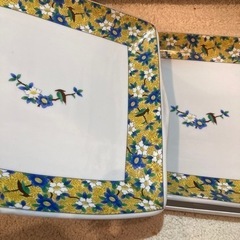 美濃焼　黄花鳥　四角皿✕2枚の画像