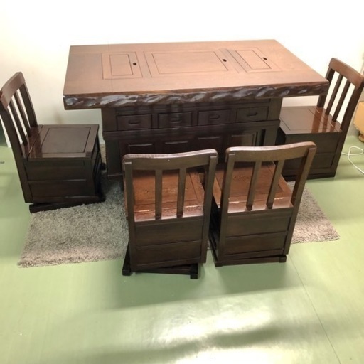 【F】タガヤ(鉄刀木) テーブルセット 炉付 いろり付き食卓