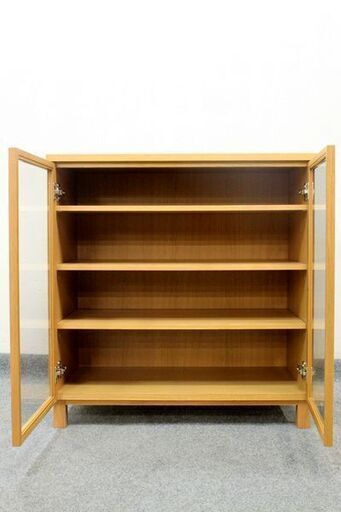 無印良品/MUJI 木製キャビネット ガラス扉 オーク材 天然木 幅８0cm 食器棚 サイドボード シンプル MUJI 中古家具 店頭