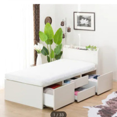 シングルベッド　収納・コンセント付　美品　ニトリ　の画像