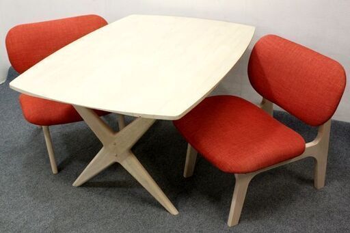 ニトリ/NITORI ダイニングテーブルセット LDテーブル リラックスワイド90 ホワイトウォッシュ/オレンジ 中古家具 店頭引取歓迎 R6129)