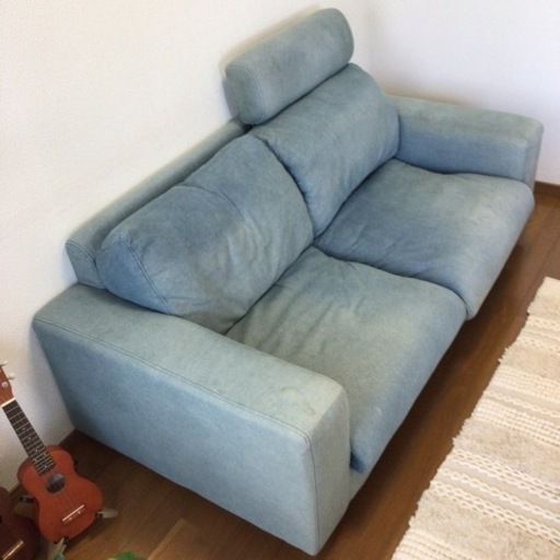 トップ オシャレデニム生地2人掛けソファ