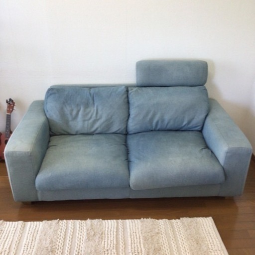 オシャレデニム生地2人掛けソファ