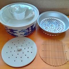 新品未使用 電子レンジ専用陶器製キャセロール煮込鍋•強化ガラス蓋付き