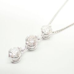 E602 ネックレス Pt850 3連 ダイヤ 0.7ct 3.55g ベネチアンチェーン