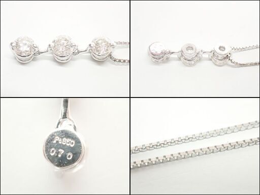 E602 ネックレス Pt850 3連 ダイヤ 0.7ct 3.55g ベネチアンチェーン
