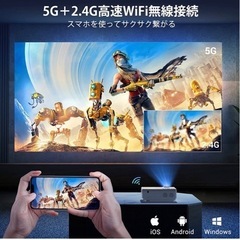 【新品未使用】【5GWiFi&Bluetooth5.0対応】 プロジェクター 小型 ホームプロジェクター 8000LM 1080P フルHD 100" スクリーン付き デュアルスピーカー内蔵 台形補正 ズーム機能 HIFI 家庭用プロジェクター パソコン/タブレット/iPhone/TV Stick/PS3/PS4ゲーム機/DVDプレイヤー接続可 HDMIケーブル/AVケーブルリモコン付属 取扱説明書  の画像