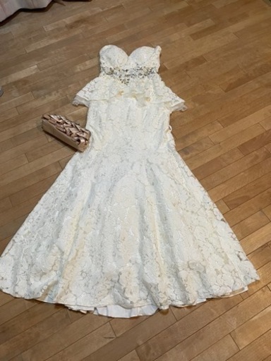 マーメイド型　白レース　ロングドレス　キャバドレス