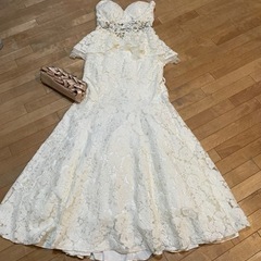 マーメイド型　白レース　ロングドレス　キャバドレス