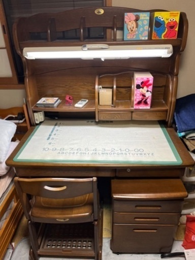 【説明書付】【美品】勉強机　机　椅子付き　袖机付き