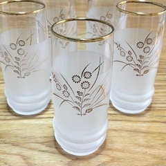 カメイガラス 冷茶セット すりガラス グラス5個 昭和レトロの画像