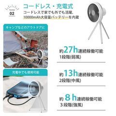 【新品・未使用】1台2役 卓上扇風機・吊り下げ扇風機（ホワイト）の画像