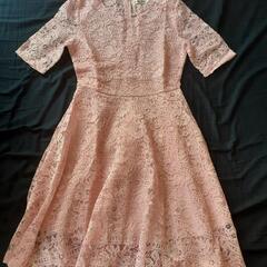 Lサイズ ワンピース　半袖　レース　ピンク ベルト付き　新品