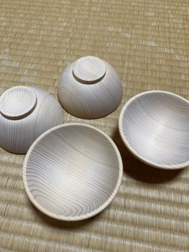 国産手作り木のおもちゃ　ひのき香る　食器ままごとセット４人家族用