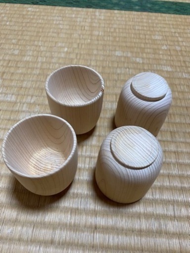 国産手作り木のおもちゃ　ひのき香る　食器ままごとセット４人家族用
