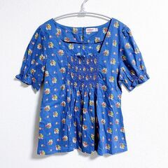 キャスキッドソン　花柄　フラワー　ブルー　ギャザー　フリル　トッ...