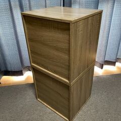 ぼん家具 扉付きタイプ キューブボックス 40×40cm 木製 収納 本棚 カラーボックス オーク  2台の画像