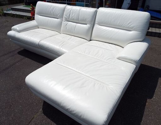 スイートデコレーション購入 本革 カウチソファー 白 コーナーソファー