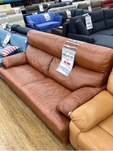 KG-24【新入荷　リサイクル品】ヤマダ電機　本革　3シーターソファ　ブラウン