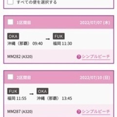 沖縄〜福岡　往復チケット