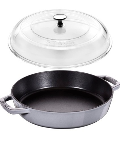 staub ストウブ 「 両手フライパン グレー 26cm 」ガラス蓋付き
