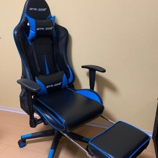商談中 GT RACING ゲーミングチェア オットマン付き リクライニング ゲーム用チェア ブルー