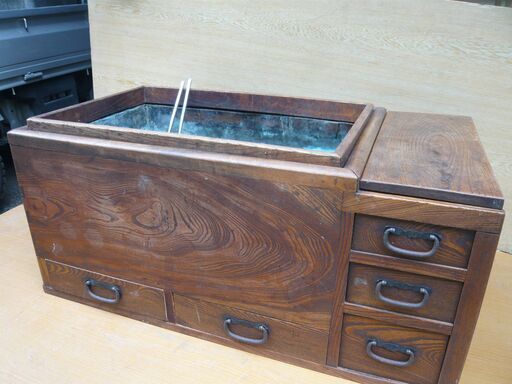 最も安い 長火鉢（関東火鉢）ケヤキ材 火箸・猫板付き 長火鉢（関東