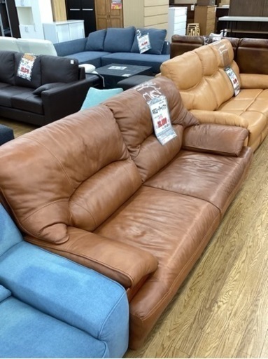 KG-35【新入荷　リサイクル品】本革　3シーターソファ　キャメル色