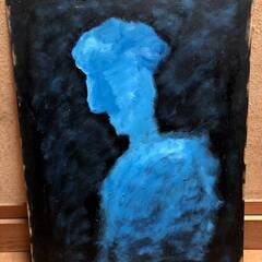 油彩画「BLUE MAN」ボード油絵 ピカソ風 岡本太郎風 ジョ...