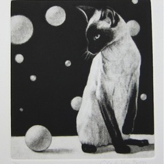 希少！チャールズ・リン・ブラッグ 猫の銅版画 2枚セット 美品の画像