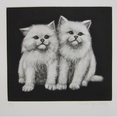 希少！チャールズ・リン・ブラッグ 猫の銅版画 2枚セット 美品の画像