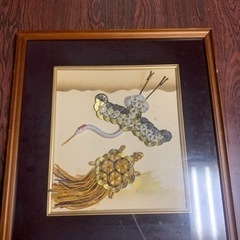 昭和レトロ◆鶴と亀の額縁オブジェ