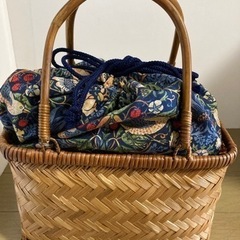 籠バッグ(新品デニム生地あずま袋付き) 市販品ウィリアムモリス2...