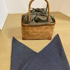 籠バッグ(新品デニム生地あずま袋付き) 市販品ウィリアムモリス2組6578円を5100円の画像