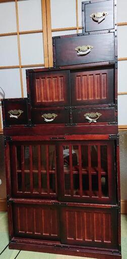 受け渡し決定♪【USED品】民芸調家具  階段チェスト(左下がり)&キャビネット