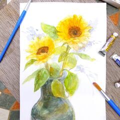 色のきほんも学べる「水彩絵の具で描くひまわり」(大人の部)　In練馬