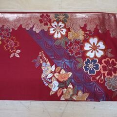 袋帯 花 臙脂系 六通 約420㎝ 和服帯☆ 札幌市 豊平区 平岸の画像