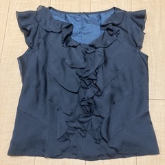 光沢シフォンフリルブラウス ブラック Lサイズ
