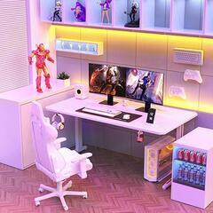 【ゲーミングデスク ホワイト】パソコンデスク 幅112奥行60cm テレワークの画像