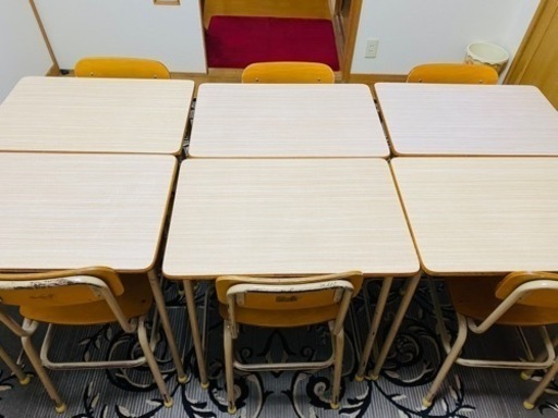 学習机　懐かしい学校の机と椅子セット3セットまとめて