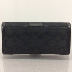 COACH コーチ 黒レザー×シグネチャー 長財布の画像